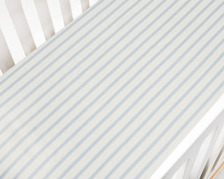 Crib sheet in the pattern Seaside Stripes.