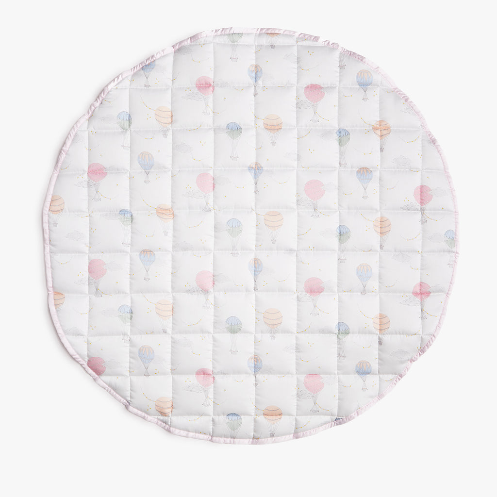 Front of play mat, Touch The Sky print in Pink.