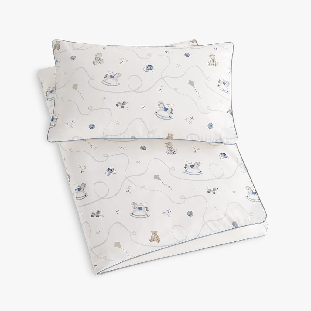 Personalize Me: Children's bedding set with patterned duvet and pillowcase on a white background
