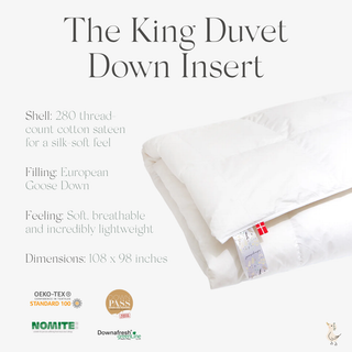 King Duvet Down Insert with product details on a white background