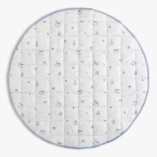 Round baby play mat with toys pattern on a white background