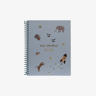 Sticker book with animal illustrations on a light blue background