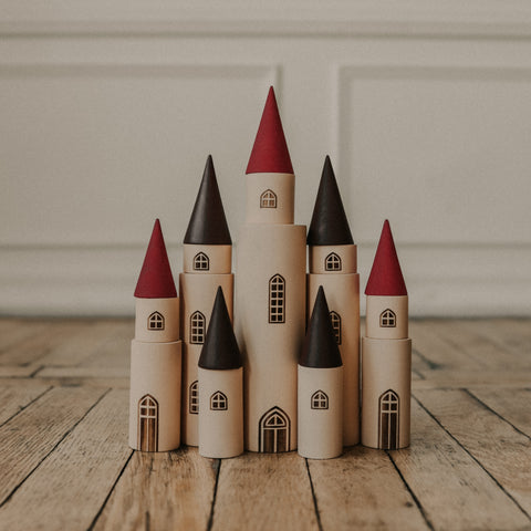 Fairytale Kingdom Tower with wooden cones on wood floors