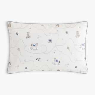 Children's pillow with rocking horse and teddy bear on a white background