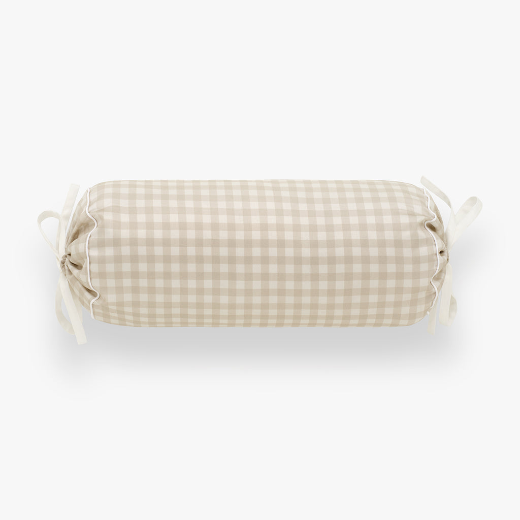 Personalize Me: Checkered cylindrical pillow on a white background