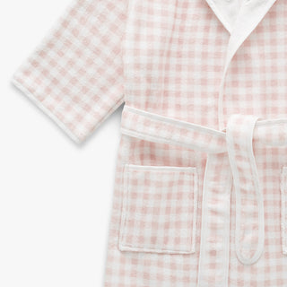 Pink and white checkered robe with a pocket on a white background
