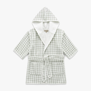 Children's hooded bathrobe in Picnic Gingham - Green