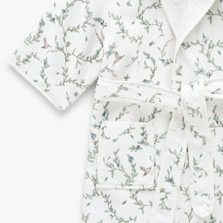 Floral-patterned bathrobe on a white background