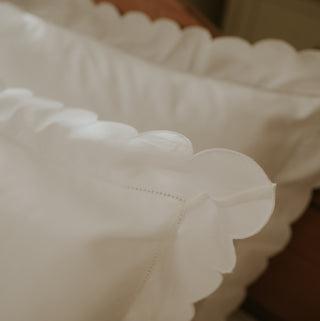 Scalloped Starlight Standard Pillowcase in White corner scalloped and embroidery detail