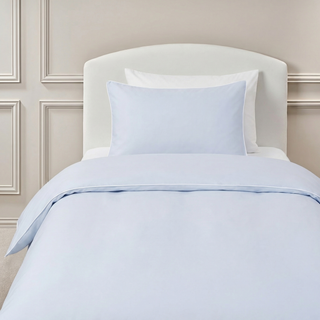 Classic Piped Twin Set in Blue on bed with Standard Pillow.