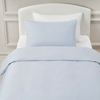 Classic Piped Twin Set in Blue on bed with Standard Pillow.