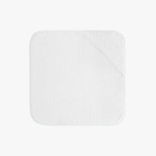 White hooded towel with blue trim
