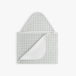 Children's hooded towel in Picnic Gingham - Green