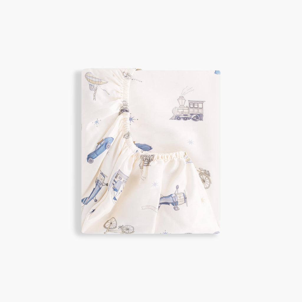 Transport Treasures Crib Sheet in Blue