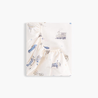 Transport Treasures Crib Sheet in Blue