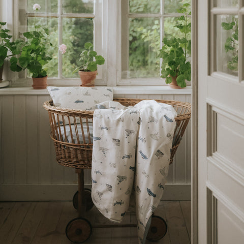 Transport Treasures Baby Duvet in Blue  in bassinet