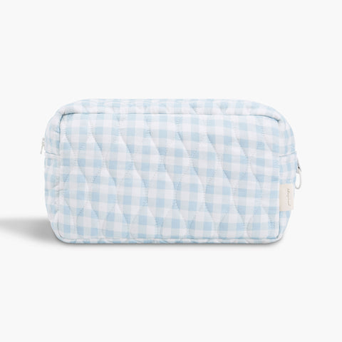 Backside of Toiletry Pouch in Blue Gingham