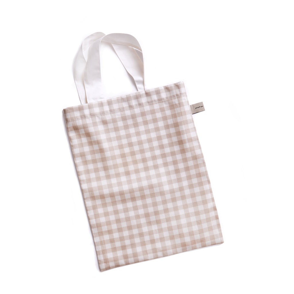 Fabric bag in Picnic Gingham print in beige color 