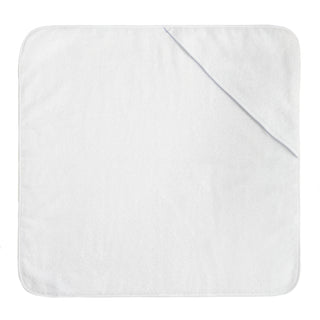 Baby Hooded Towel with Blue trim detail. Towel laying flat.