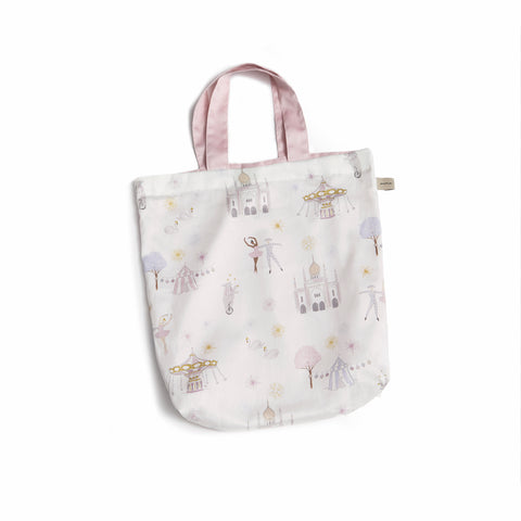 Tote Bag in Adventures in Wonderland print in Rose. Tote bag is included with Play Mat.