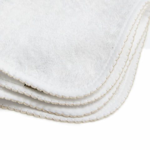Classic Washcloth with Beige Trim detail. Multiple are stacked on top of one another