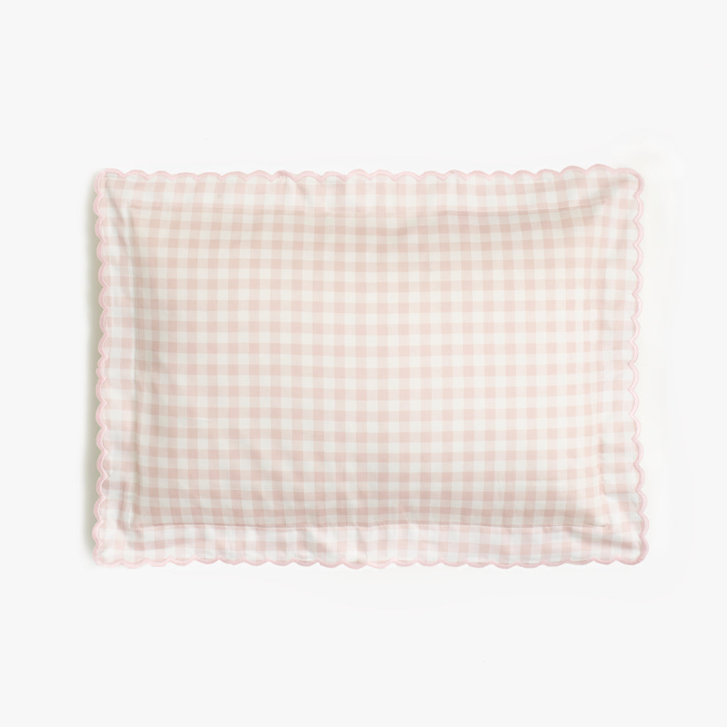 Toddler Pillow Front Side of the Picnic Gingham print in color pink