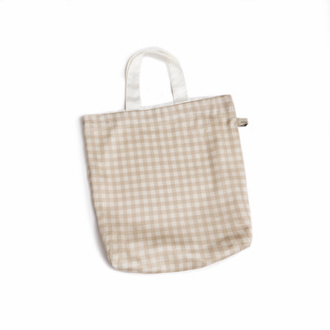 Tote Bag in Picnic Gingham print in Beige. Tote bag is included with Play Mat.