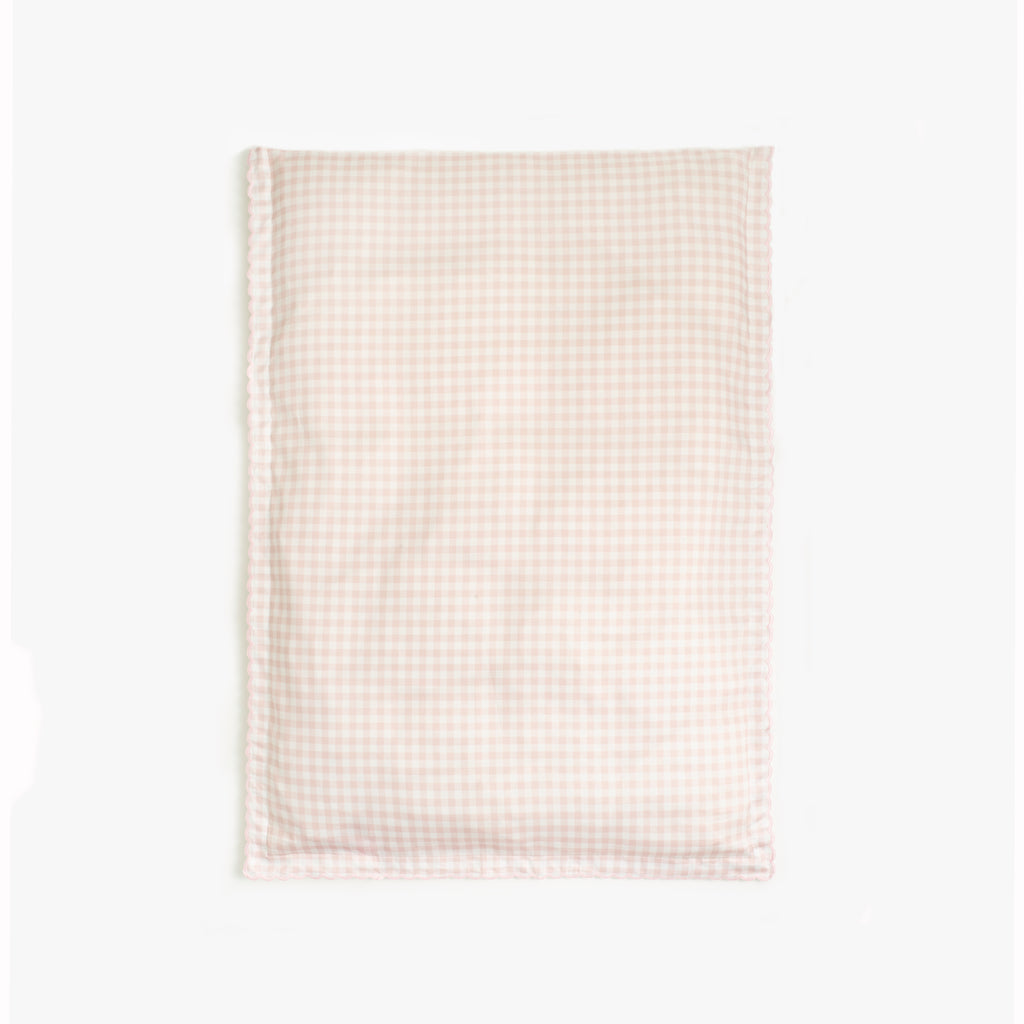 Picnic Gingham Print in Pink in the Baby Duvet in lay flat