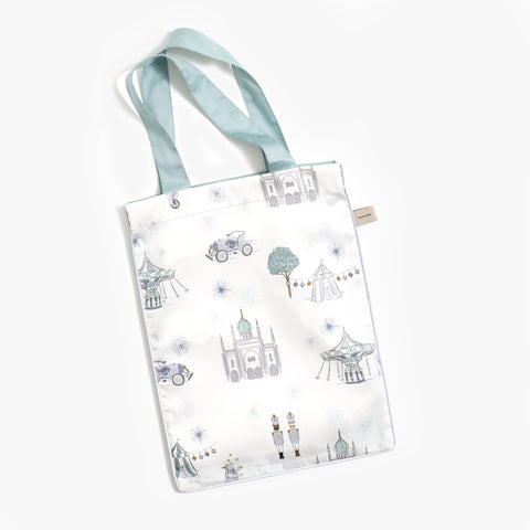 Packaging for the Adventure In Wonderland in Aqua Tote Bag