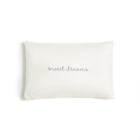 monogram details of the toddler pillow with the text "sweet dreams"