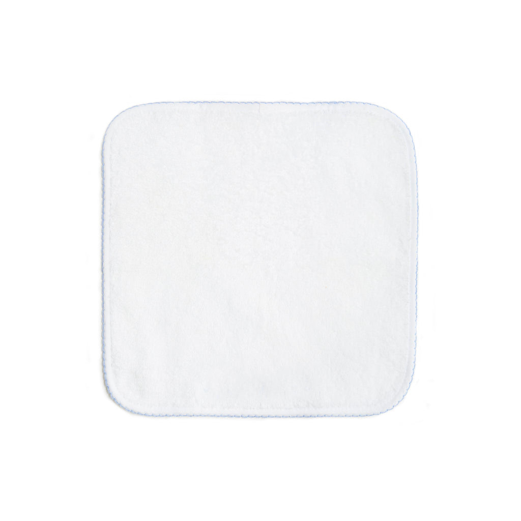 Classic washcloth with Blue trim detail. 