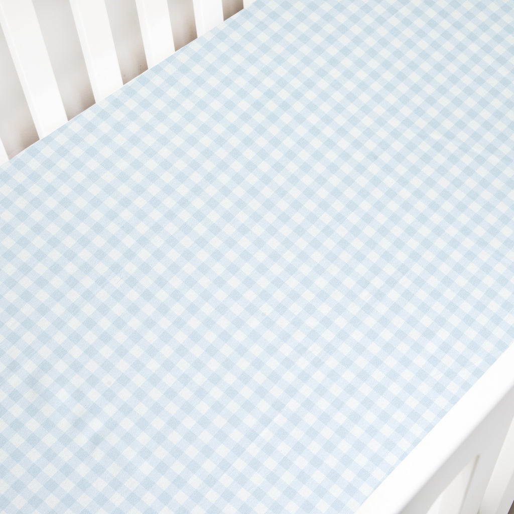 Blue Gingham Printed Crib Sheet