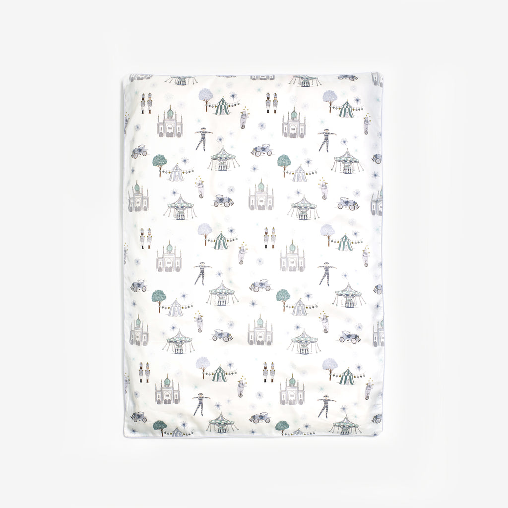 Baby duvet cover in the "Adventures in Wonderland" print in the color aqua