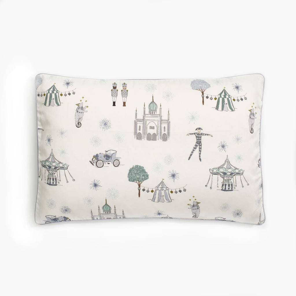 Toddler pillow in "Adventures in Wonderland" print in the color aqua 