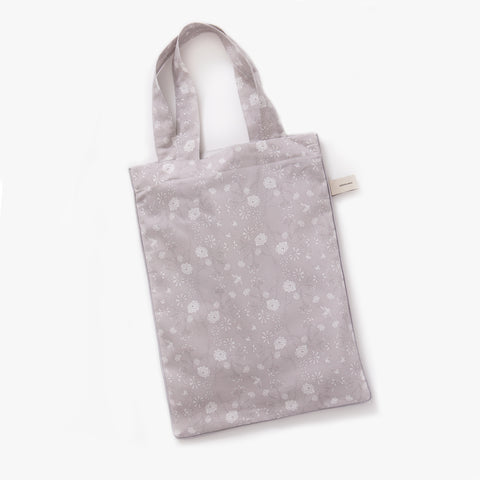 Printed tote bag is included with the bedding set in the "Bird's Song" print in the color grey