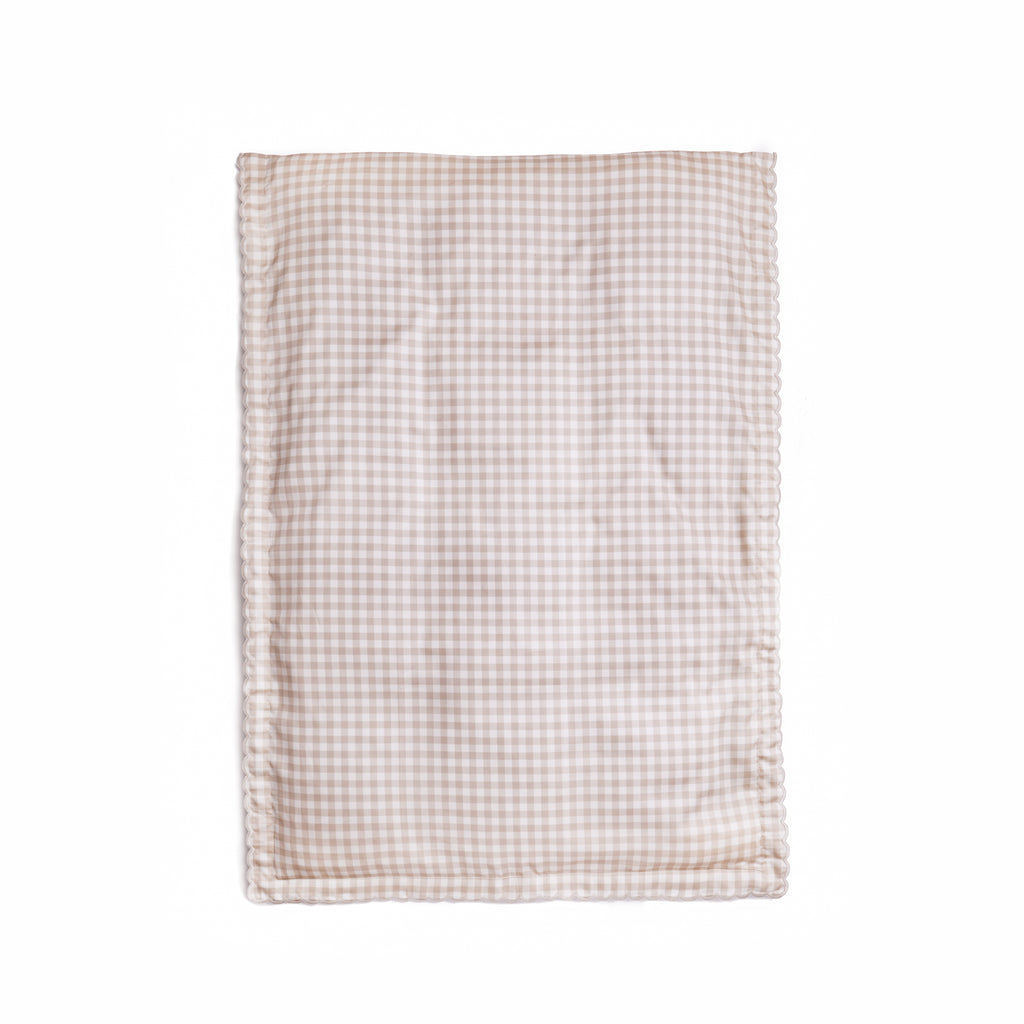 Flat lay of the Toddler Duvet in Picnic Gingham in the color Beige