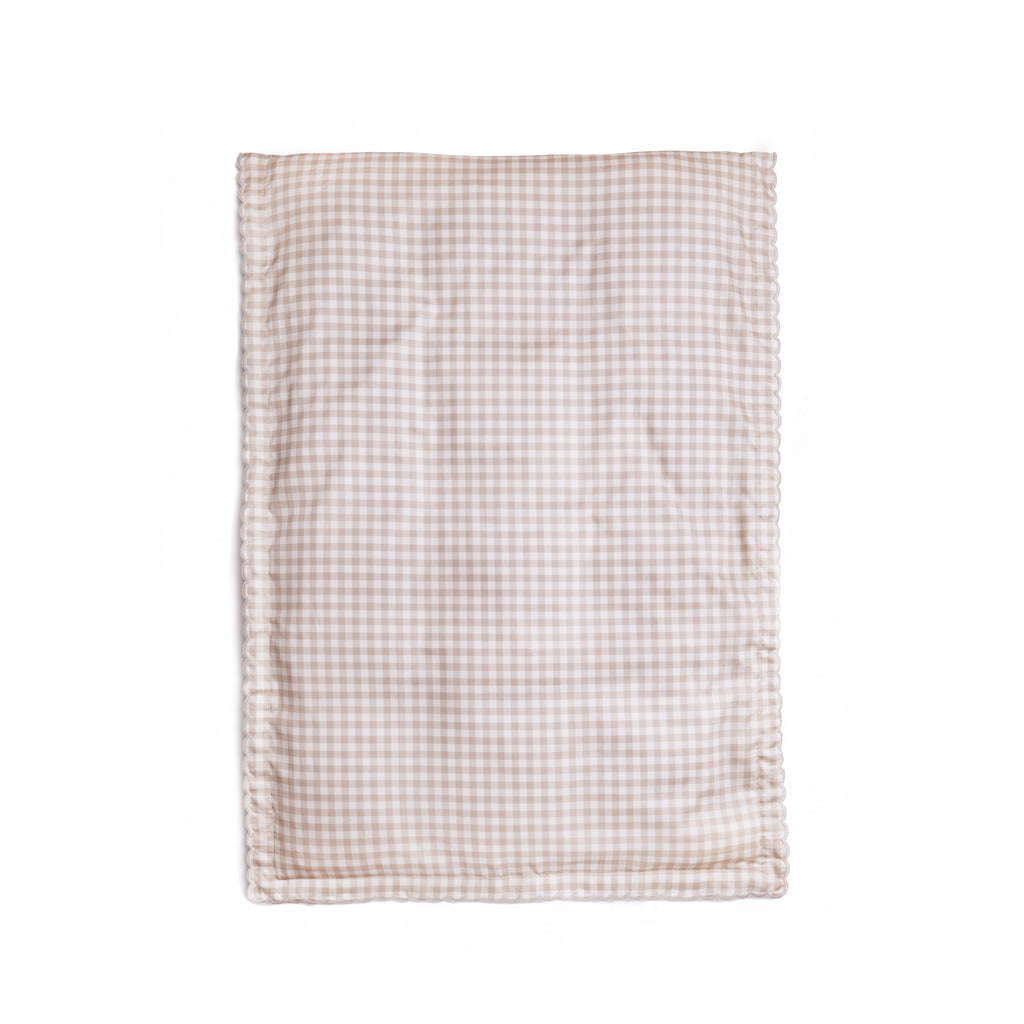 Personalize Me: Flat lay of the Toddler Duvet in Picnic Gingham in the color Beige
