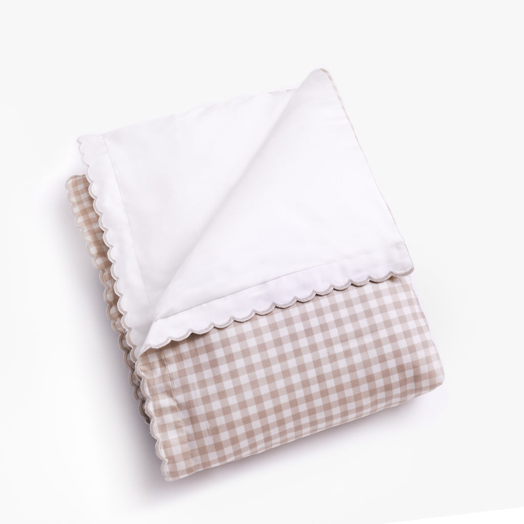 Personalize Me: Folded Baby Duvet in Picnic Gingham Print in Beige Color