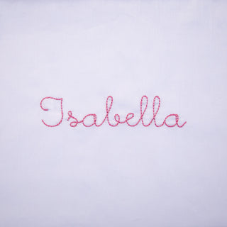 monogram text "Isabella"on "Touch The Sky" Baby Duvet Cover in color Pink