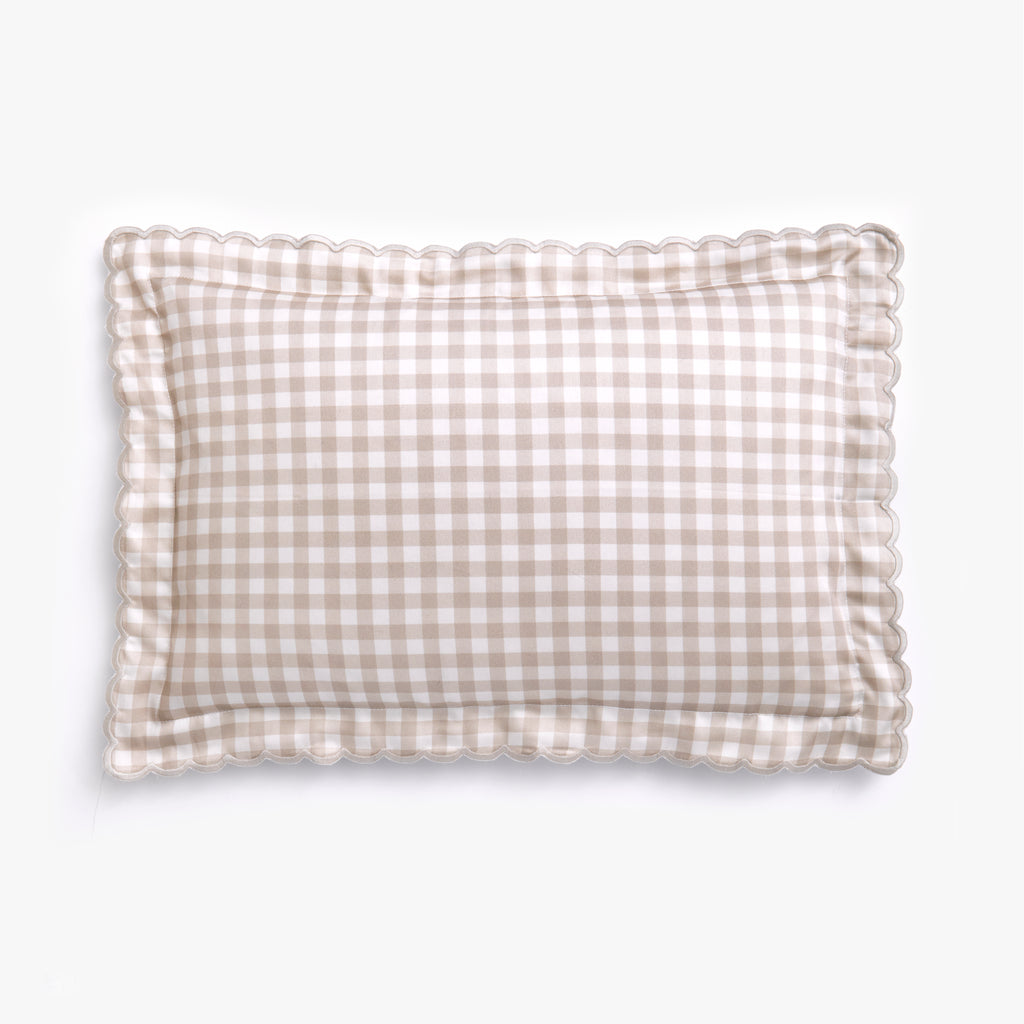Personalize Me: Toddler Pillow in Picnic Gingham Print in Beige Color