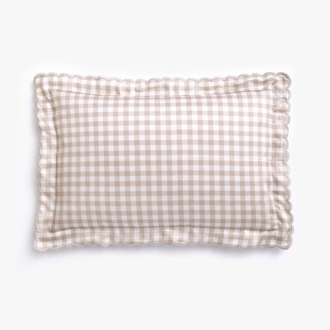 Toddler Pillow in Picnic Gingham Print in Beige Color