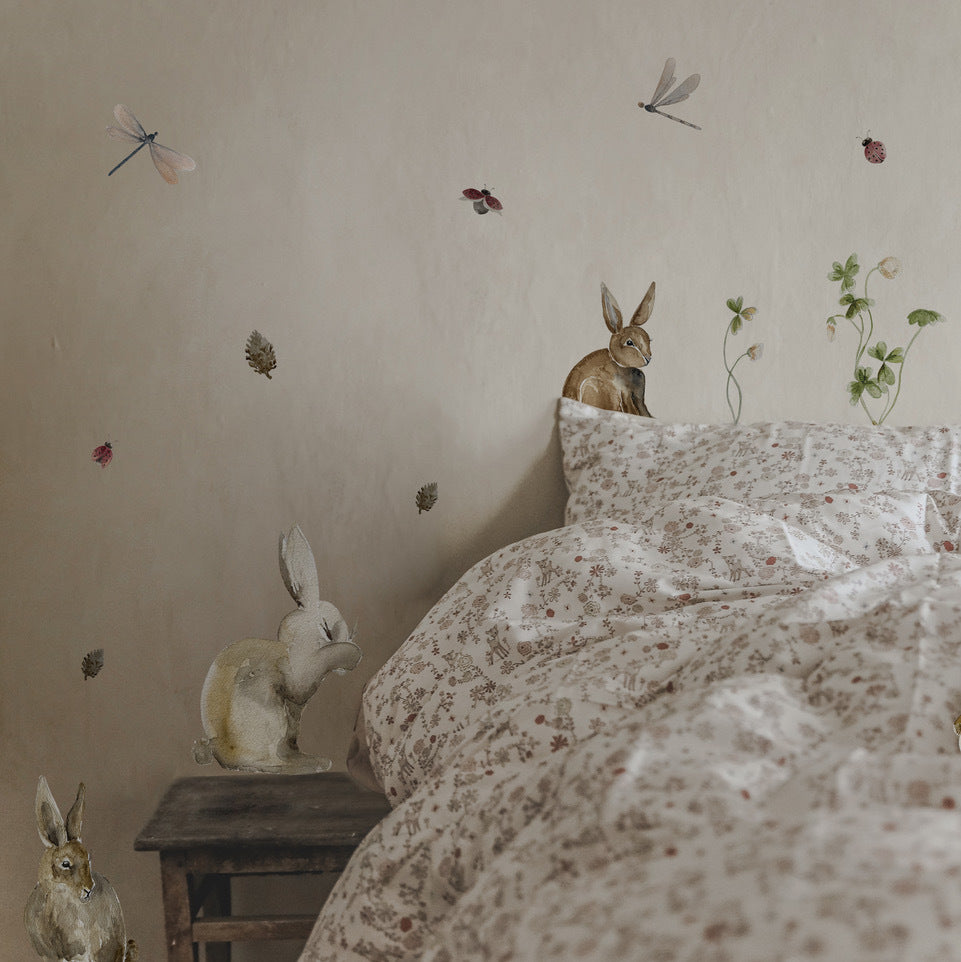 Wall Decal Stickers with Bunnies, Fireflies, Ladybugs and Flowers