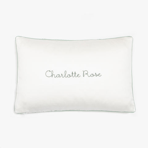 monogram "Charlotte Rose" on "Secret Garden" Toddler Pillow in color ivory