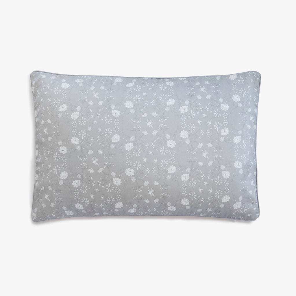 Toddler pillow in "Bird's Song" print in the color grey