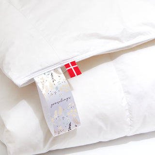 Folded Toddler Down Duvet Insert in White with label details