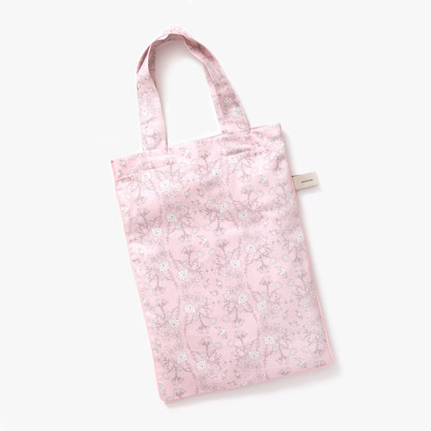 Printed tote bag is included with bedding in "Bird's Song" print in the color pink