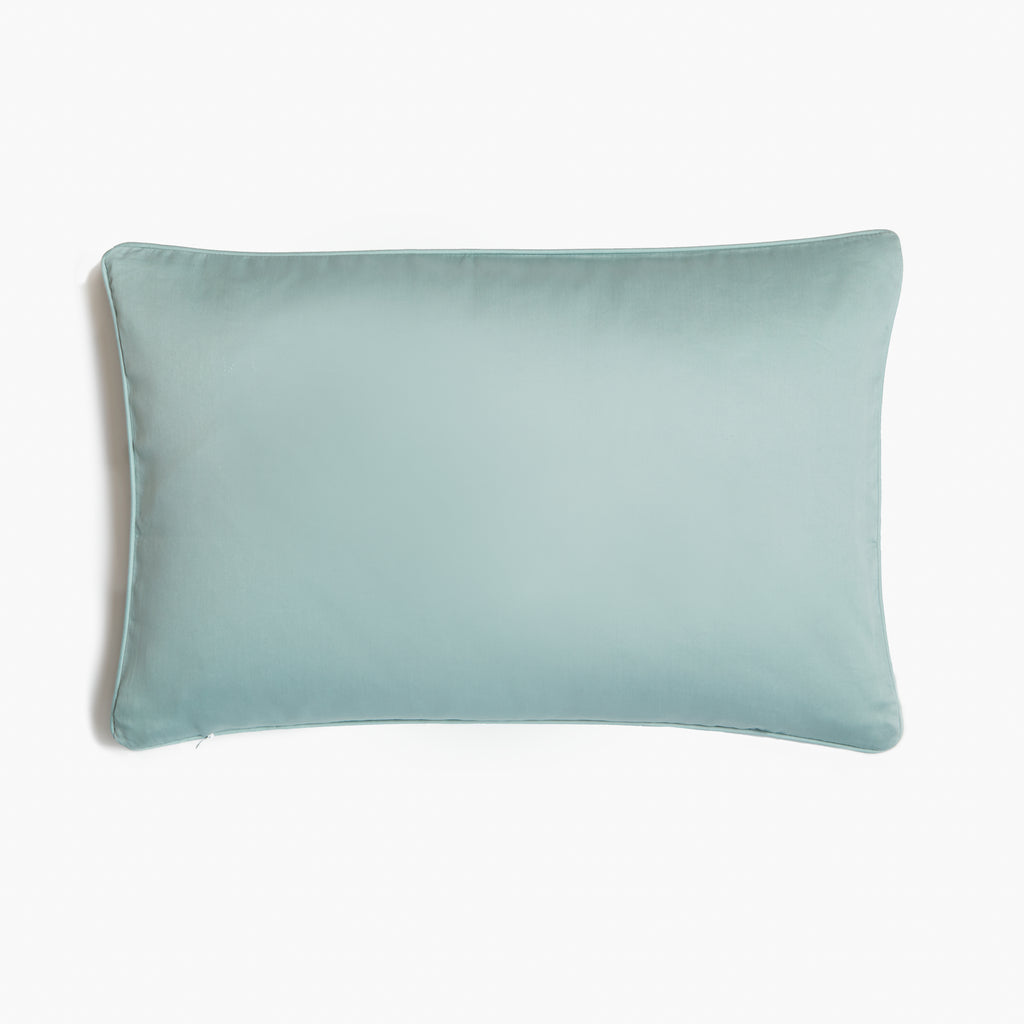 Back side of the Pillow Never Stop Exploring Print in Solid Sea Color