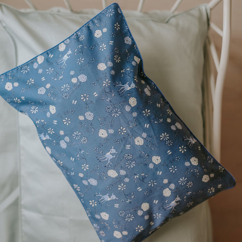 Toddler pillow in "Into The Woodlands" print in the color blue
