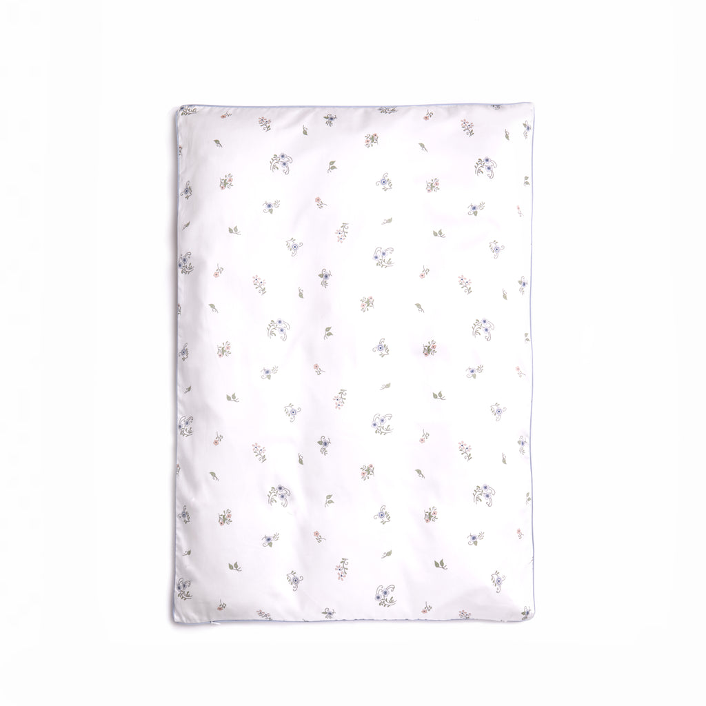 Flat of the Baby Duvet in the Fleur and Stripe Print on the back side