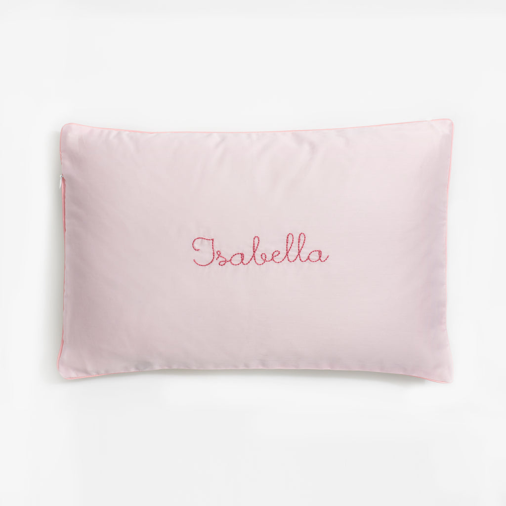 monogram "Isabella" on "Touch The Sky " Toddler Pillow in color pink